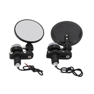 Motorcycle Round 7/8" CNC Bar End Rear View Side Mirrors W/ LED For Cafe Racer - Foto 1 di 11