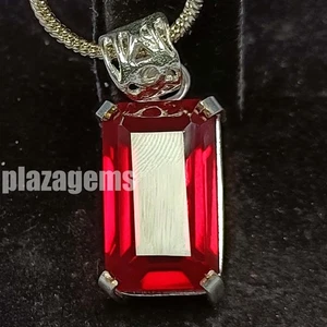 41.55Ct Natural Red Ruby Pendant Emerald Cut Gem 925 Stearling Silver Chain 5ASD - Picture 1 of 8