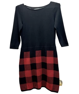 Ralph Lauren Sweater Dress  Woman’s Petite Medium Black Red Plaid - Picture 1 of 6