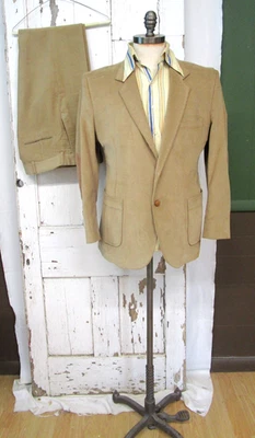 70's Vintage Disco 2pc Men's Corduroy Collection Suit Elbow Patches 42 X 36 - Image 1 of 4