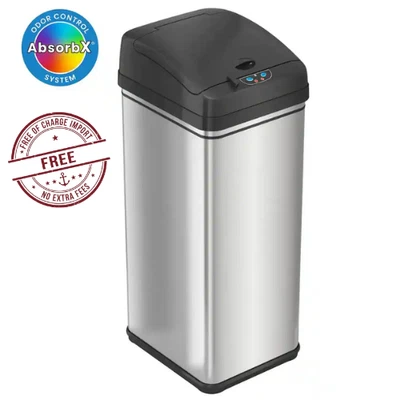 New iTouchless 13 Gallon Sensor Kitchen Trash Can with Odor Filter Silver - Image 1 of 3