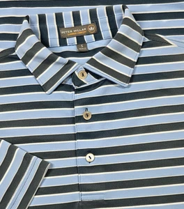 Peter Millar Summer Comfort Perfomance Polo Short Sleeve Shirt Men S Blue Stripe - Picture 1 of 11