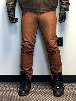 Arizona Brown Nubuck Leather Boot Cut Button Fly Jean Pants Size 32 x 33 - Image 1 of 4