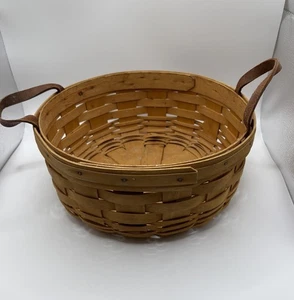 VTG 1997 Longaberger Round 10” Basket w/ Leather Handles - Picture 1 of 12