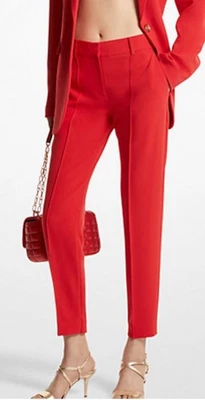 Michael Kors Crepe Pants Lacquer Red Ankle Straight Leg Size 4 - Image 1 of 4