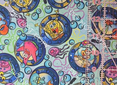 Custom Cotton Woven Fabric Spongebob Squarepants By The 1/4 Yard 9x56 Bubbles - Image 1 of 2