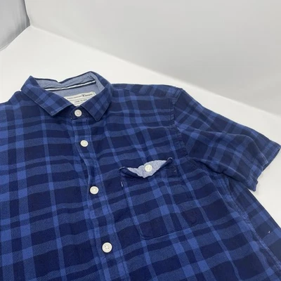 Tom Tailor Denim Men’s Blue Plaid Flannel Short Sleeve Hipster Shirt Size Small - Image 1 of 4