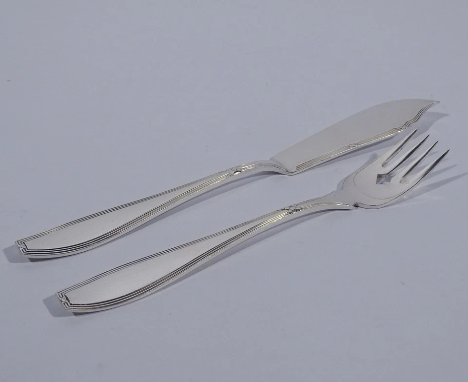 GoWe Kreuzband Fischbesteck Messer und Gabel 90 er Silber Jugendstil 1920 - Bild 1 von 4