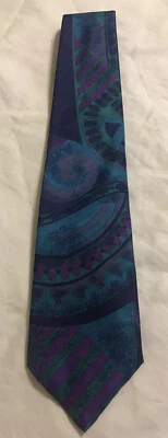 Corbata corta abstracta High Society Tie Boston azul púrpura verde para hombre 54” retro Foto 1 de 4