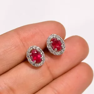 100%Natural Pink Ruby Topaz Jewellery 925 Sterling Silver Earrings 0.4" NJC12278 - Bild 1 von 2