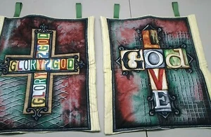 religion god love church cross 2pc quilted wall hanging handmade - Picture 1 of 4