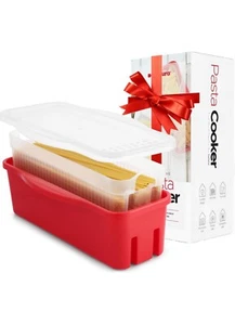 Tafura Microwave Pasta Cooker with Double Straining Red Clear Lid - Picture 1 of 2
