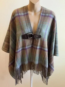 Poncho Lauren Ralph Lauren Petite, cuadros, flecos, hebilla, multicolor, talla PXS/PS, nuevo con etiquetas - Imagen 1 de 5