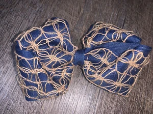 4 1/2 “ JoJo Siwa style navy burlap netted hair bow thanksgiving Christmas #1 - Picture 1 of 3