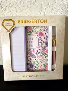 Netflix BRIDGERTON Juego de Papelería Floral Cuaderno, Bolígrafo, Pegatinas, Almohadilla de Lista NUEVO - Imagen 1 de 7
