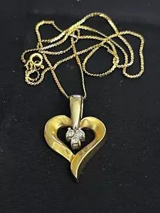 Vintage Stamped SOLID 14k gold Diamonds Heart ❤️16'' pendant & Necklace 7.88g - Picture 1 of 10