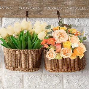 1x Hanging Woven Flower Storage Basket Wall-Mounted Wicker Organizer Home Decor - Picture 1 of 14