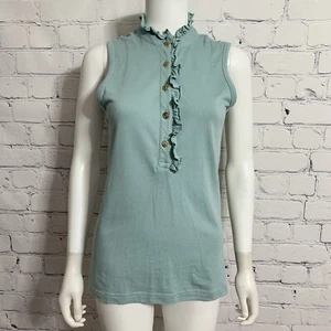 Tory Burch Blouse Women’s Small Turquoise Ruffle Accent Sleeveless - Picture 1 of 5