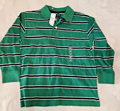The Children's Place Boys Size 8 Collared Long Sleeve Polo Shirt green striped - Image 1 of 2