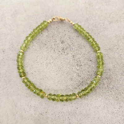 Grüner Peridot facettierte Rondelle Edelstein Perlen August Geburtsstein Armb... - Bild 1 von 4