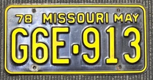 Vintage Rare Missouri License Plate "Show-Me State" May 1978 G6E 913 1 Piece - Picture 1 of 2