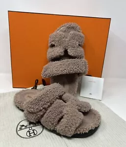 Auténtico Hermes Taupe Shearling Chipre Talla 39 Caja - Imagen 1 de 14