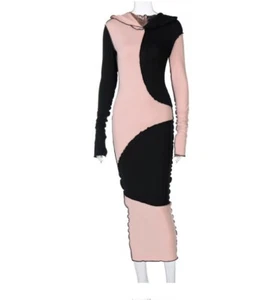 NEW Women Long Sleeve Hooded Patchwork Skinny Fashion Casual Maxi Dress #S30 - Picture 1 of 27