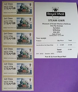 2017 **NEW ISSUE** - 'STEAM GWR' MUSEUM  LOCO / MAIL BY RAIL 1ST CLASS STRIPS - Picture 1 of 4