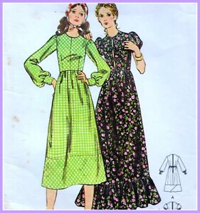 Vintage 70s DRESS Sewing Pattern Bust 36" 92 cm RETRO Cottagecore MAXI Prairie