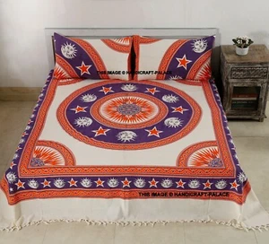 Sol Luna Estrella Algodón Estampado Sábana Con 2 Almohada Tapa Doble Talla Tapiz - Imagen 1 de 4