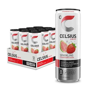 CELSIUS Sparkling Strawberry Guava, Functional Energy Drink 12 fl oz Pack of 12 - Picture 1 of 5