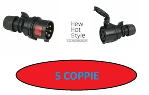 5 COPPIE SPINE + PRESE CEE 5POLI 3P+N+T 6H IP44 16A NERE PER SPETTACOLO NUOVE - Foto 1 di 1