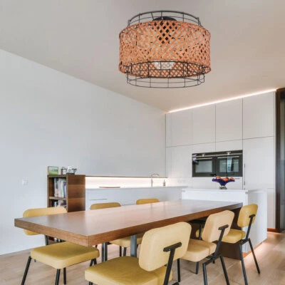 GLOBO Deckenleuchte Deckenlampe Wohnzimmerlampe Bambus Gitter schwarz 1 flammig D 35cm