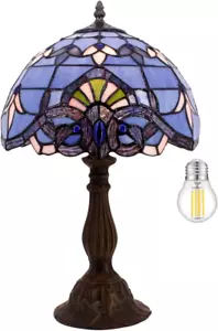 Tiffany Lamp Stained Glass Table Lamp 12X12X18 Inches Blue Purple Baroque Style - Picture 1 of 9
