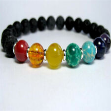 8mm Obsidian Gemstone 7 Chakras Mala bracelet 7.5inches Healing Men Yoga
