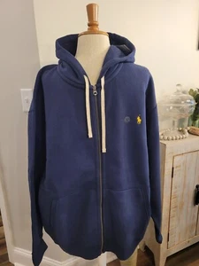 Polo Ralph Lauren Mens Full Zip Fleece Hoodie Sweatshirt Navy 2XB Big New! - Picture 1 of 9