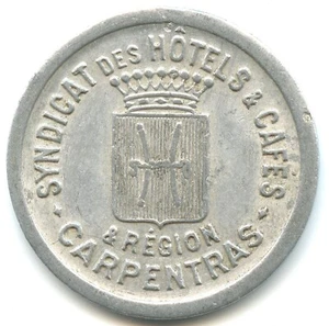 aluminum token 10 cent syndicat des hotels et cafés , Carpentras n°4978 - Picture 1 of 2