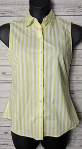 Banana Republic 12 P Petite gelb und weiß gestreifte ärmellose bügelfreie Bluse - Bild 1 von 9