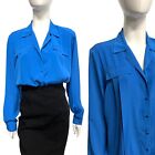Vintage 80'S Electric Blue Blouse Shirt 14-16 Silky Feel True Retro