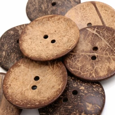 10x 50mm Large Brown Wooden Coconut Button Sewing Round 2 Holes Button sweater - Image 1 of 4