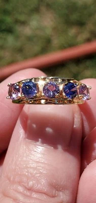 Tanzanite and Alexandrite Round Cut 5 Stones Ring 10kt Solid Yellow Gold  - Image 1 of 4