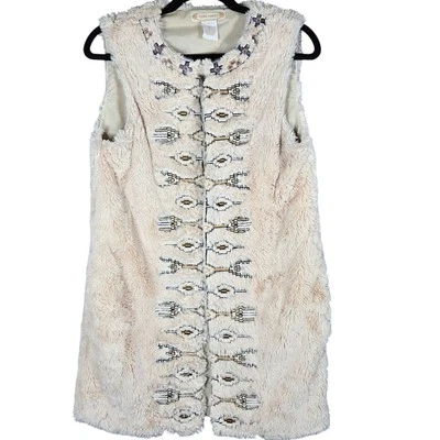 Flying Tomato Vest Womens Small Embroidered Faux Fur Aztec Boho Flyaway Festival - Image 1 of 4
