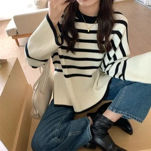 Trendy Y2K Striped Sweater for Women Loose Long Sleeve Knitted Pullover - Picture 1 of 15