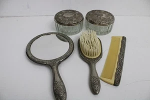 Vintage Godinger Silver Plated Roses Mirror Brush Comb Vanity Set - Picture 1 of 9