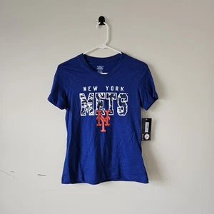 New York Mets V-Neck T-Shirt Tee Youth Large 10/12 Blue MLB Girls Cotton NWT - Picture 1 of 11