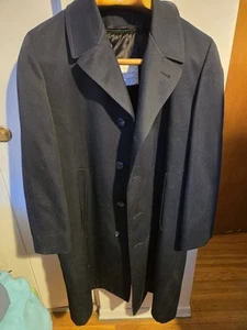 Vintage London Fog Mens 42 REGULAR Navy Trench Coat Maincoat USA Made 4 Button - Picture 1 of 7