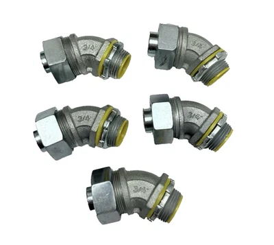 Lote de 5, 3/4" 45 Grados Conector Hermético al Líquido, Garganta Aislada Foto 1 de 4