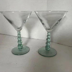 Libbey Martini Cocktail Glasses Clear with Teal Ball Stems Set 2 - Picture 1 of 8