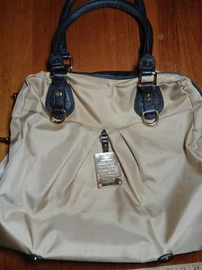 Roxy Canvas Tote Bag Beige with Leather Trim & Floral Lining, Weekender... - Picture 1 of 15
