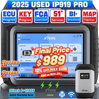 XTOOL IP919 PRO ECU Key Programming Tool Bidirectional OBD2 Scanner FCA AutoAuth - Image 1 of 4